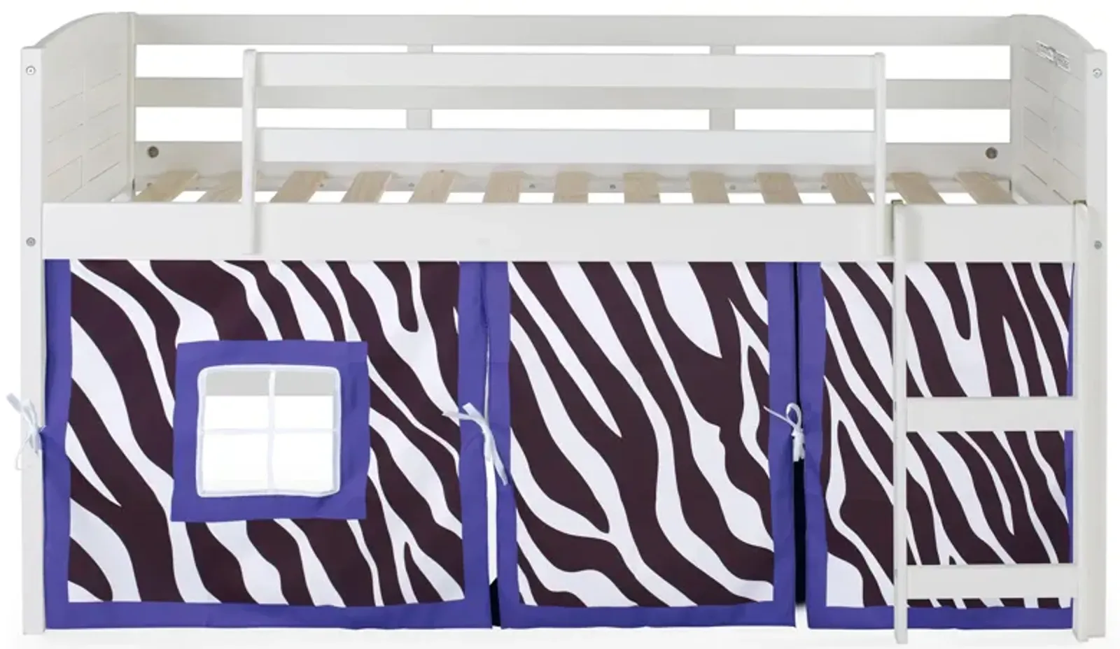 Donco Louver Low Loft Bed with Zebra Print Tent