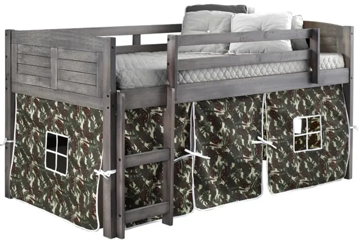 Donco Low Loft Bed with Camo Print Tent