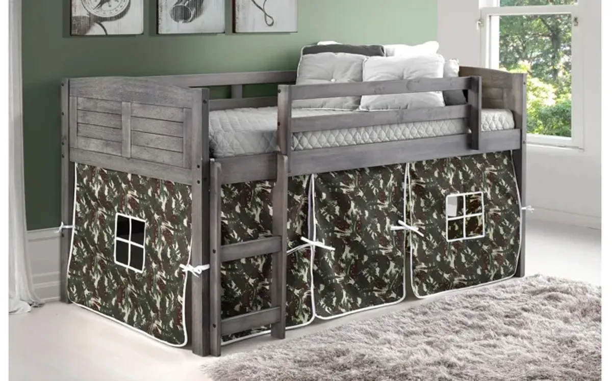 Donco Low Loft Bed with Camo Print Tent