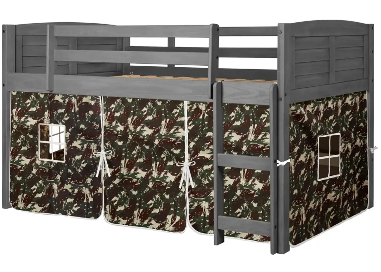 Donco Low Loft Bed with Camo Print Tent