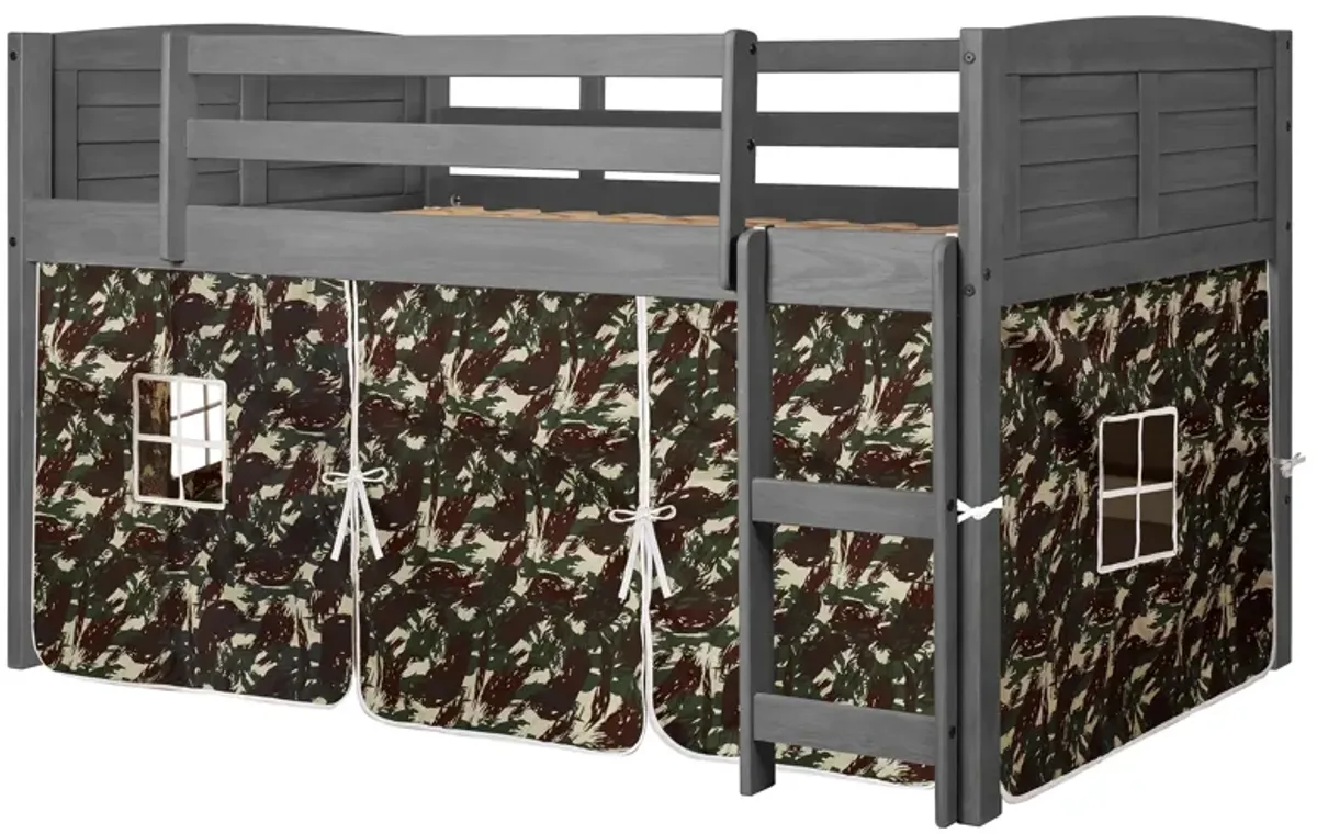 Donco Low Loft Bed with Camo Print Tent