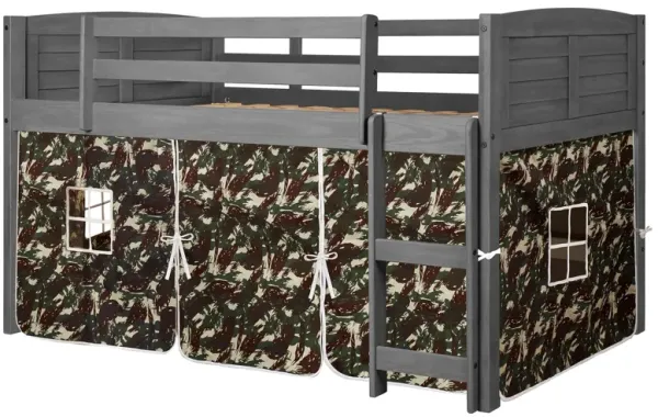 Donco Low Loft Bed with Camo Print Tent