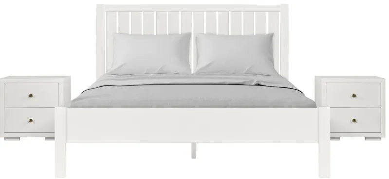 Graham Platform Bed with 2 Nightstands in White by CAMDEN ISLE