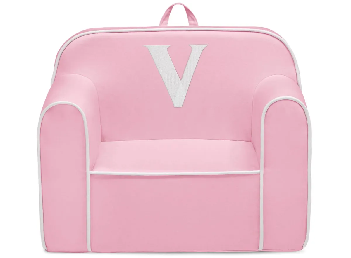 Cozee Monogrammed Chair Letter "V" in Pink/White by Delta Children