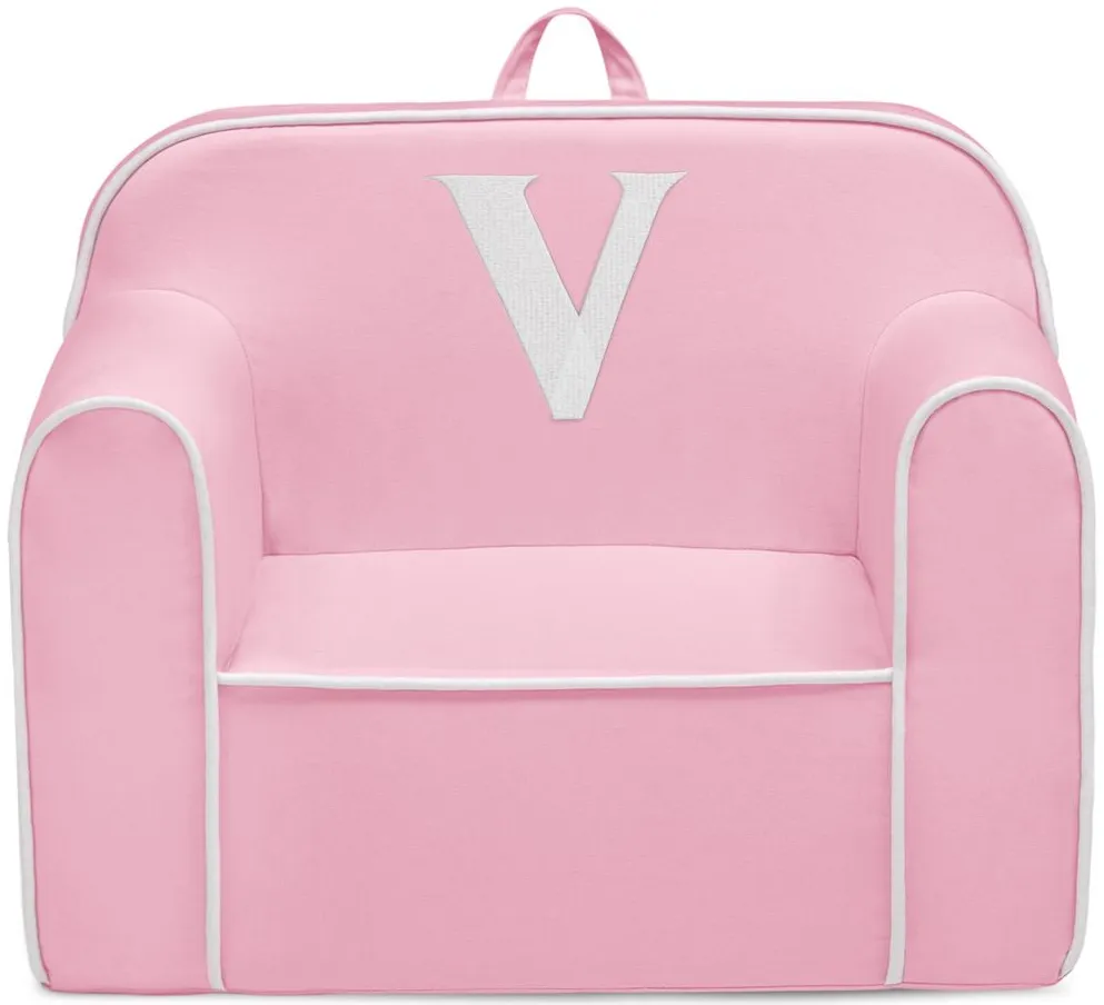 Cozee Monogrammed Chair Letter "V" in Pink/White by Delta Children