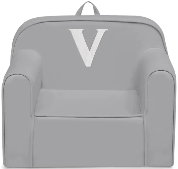 Cozee Monogrammed Chair Letter "V" in Light Gray by Delta Children