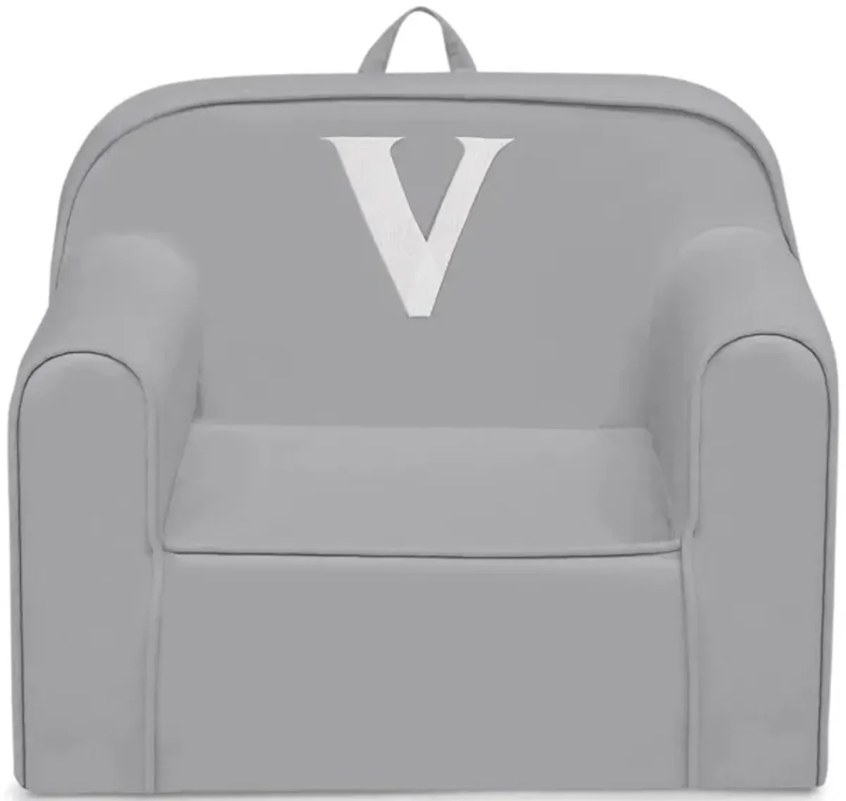 Cozee Monogrammed Chair Letter "V" in Light Gray by Delta Children