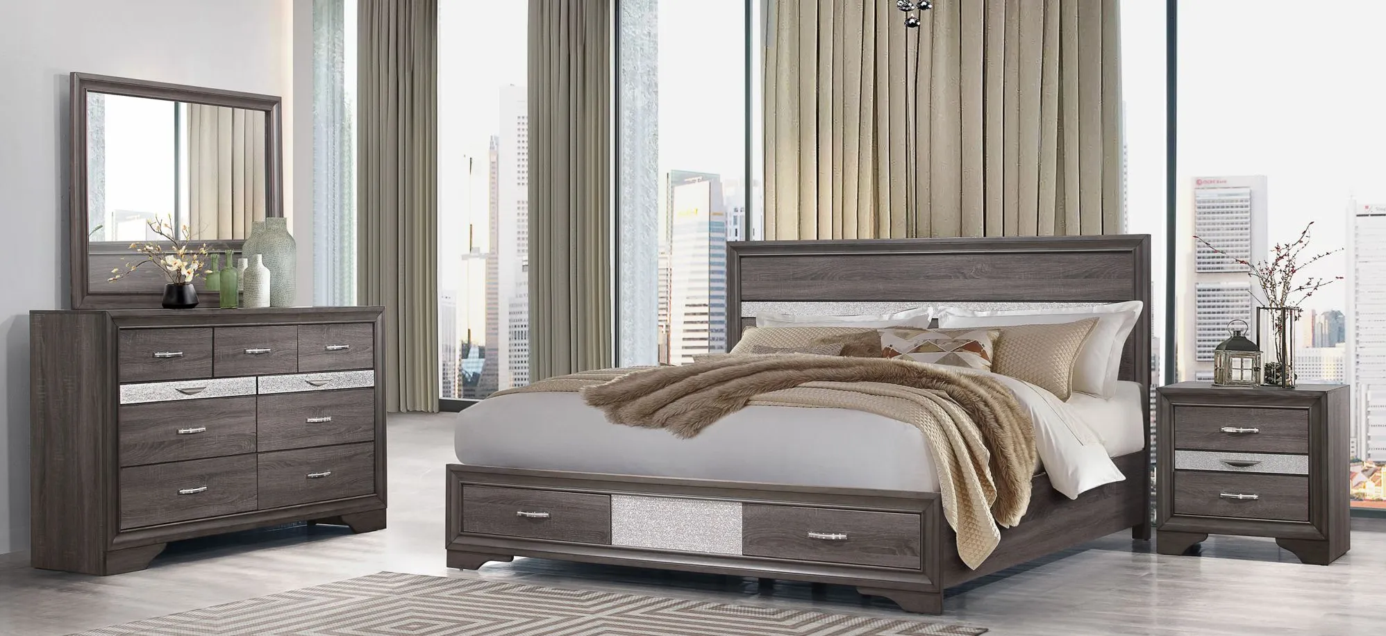 Seville 4-pc. Bedroom Set in Grey by Global Furniture Furniture USA