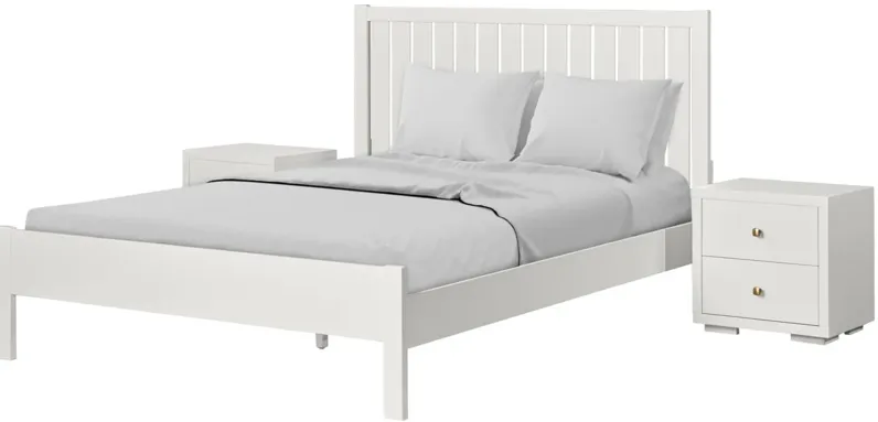 Graham Platform Bed with 2 Nightstands in White by CAMDEN ISLE