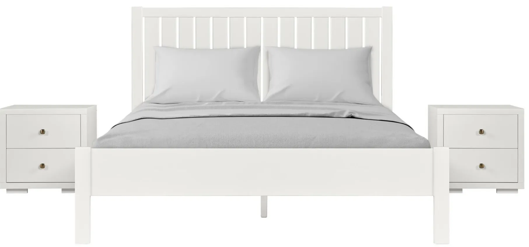 Graham Platform Bed with 2 Nightstands in White by CAMDEN ISLE