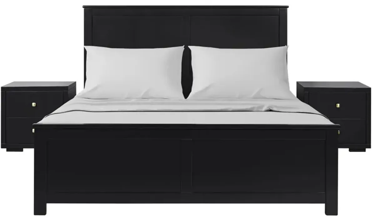 Winston Platform Bed with 2 Nightstands in Black by CAMDEN ISLE