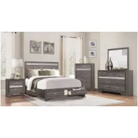 Griggs 4-pc.Upholstered Storage Bedroom Set in Two-Tone Finish (Gray and Silver Glitter) by Homelegance