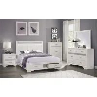 Griggs 4-pc. Upholstered Storage Bedroom Set in Two-Tone Finish: (White and Silver Glitter) by Homelegance
