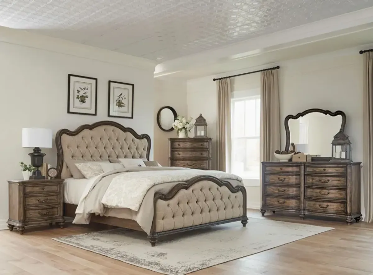 Moorewood Park 4-pc Upholstered Bedroom Set in Dark Oak by Homelegance