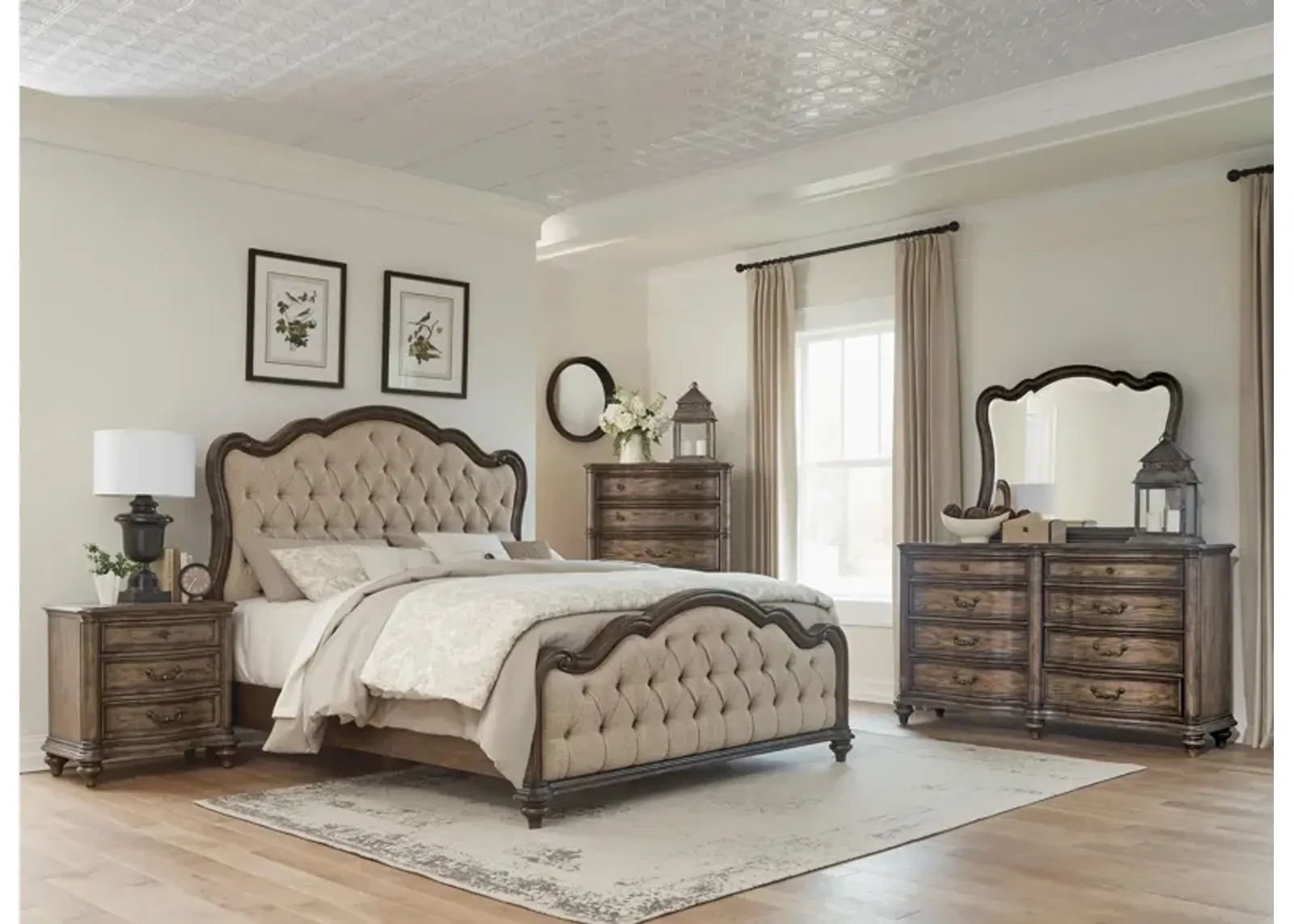 Moorewood Park 4-pc Upholstered Bedroom Set in Dark Oak by Homelegance