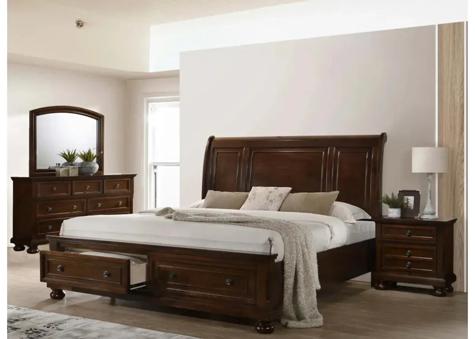 Meade 4-pc. Sleigh Storage Bedroom Set in Cherry by Glory Furniture