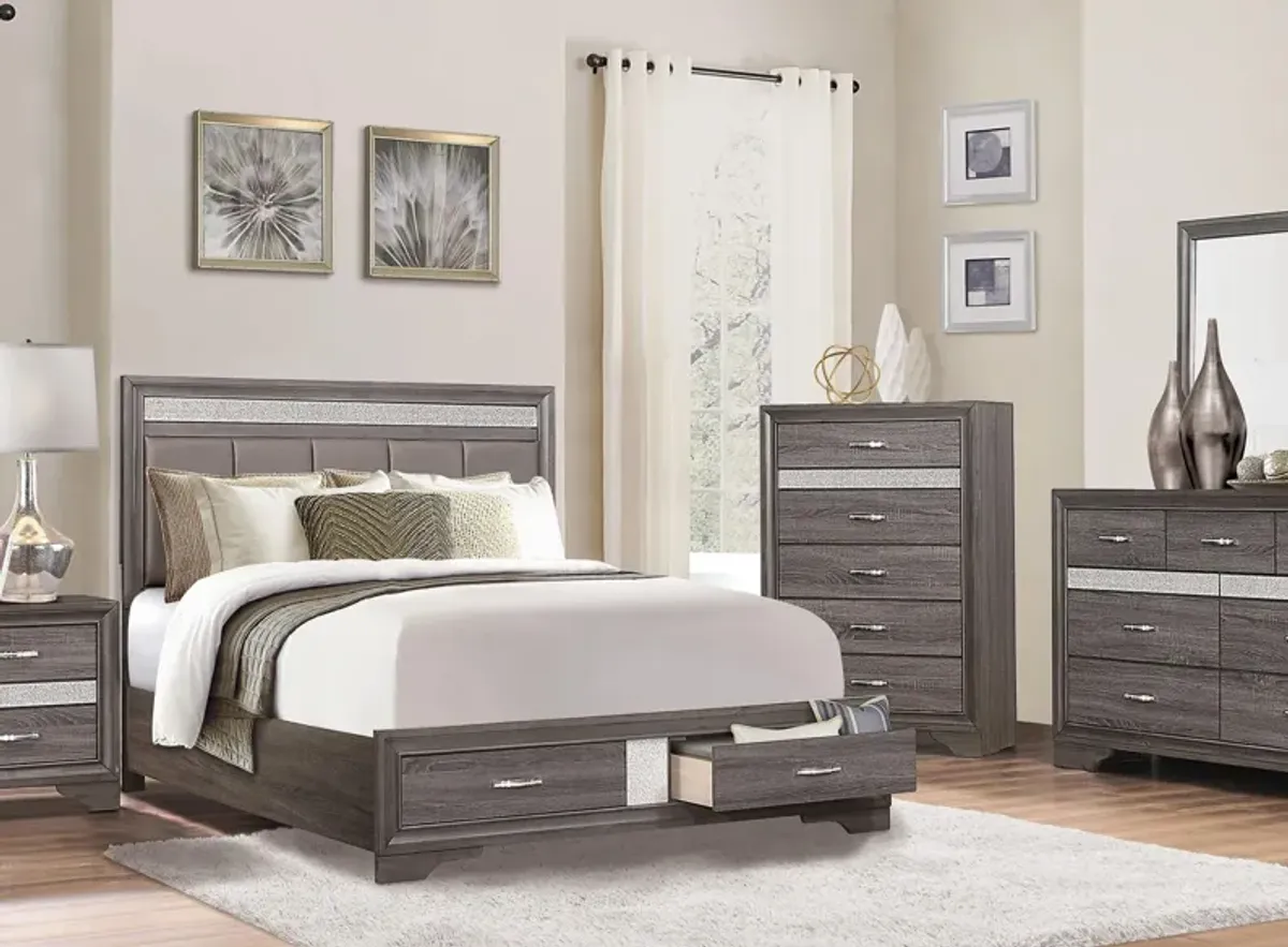 Griggs 4-pc Upholstered Storage Bedroom Set in Two-Tone Finish (Gray and Silver Glitter) by Homelegance