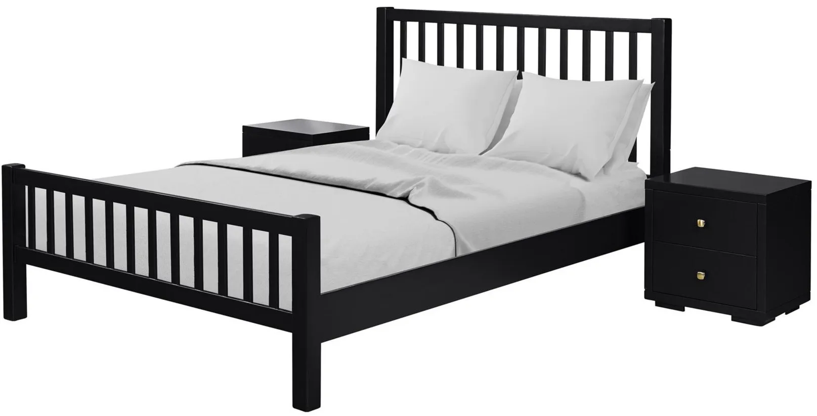 Hampton Platform Bed with 2 Nightstands in Black by CAMDEN ISLE