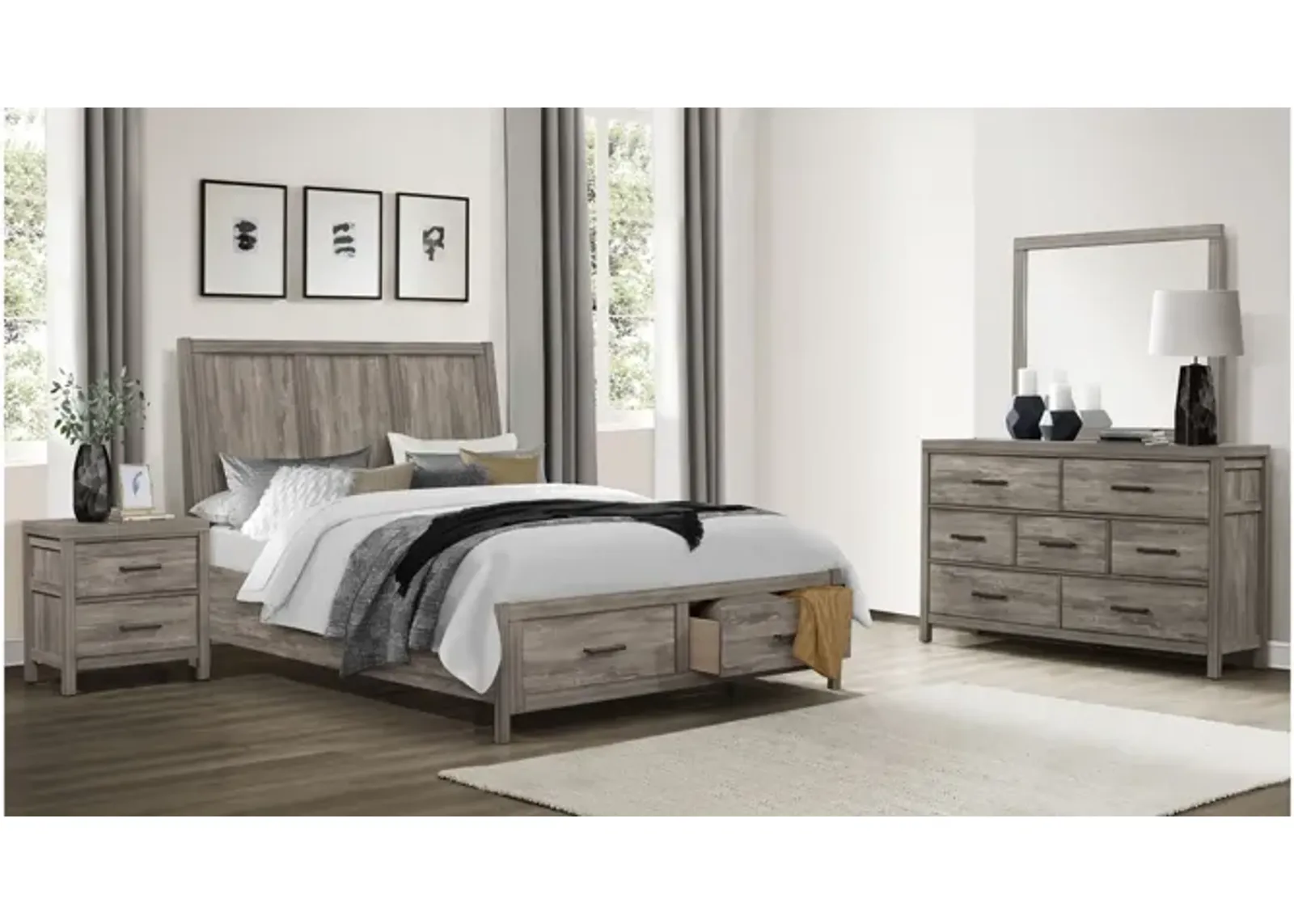 Fontaine 4-pc Platform Storage Bedroom Set in Weathered Gray by Homelegance