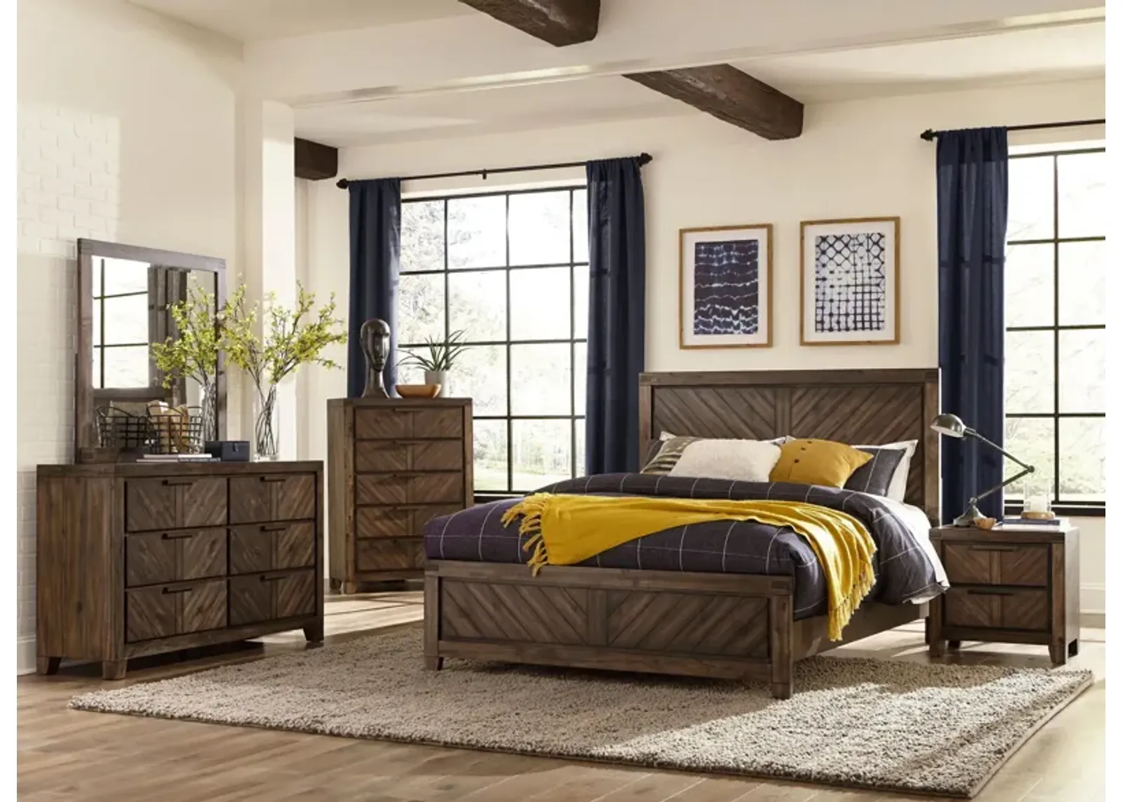 Fostoria 4- Pc. Panel Bedroom Set in Distressed Wood by Homelegance