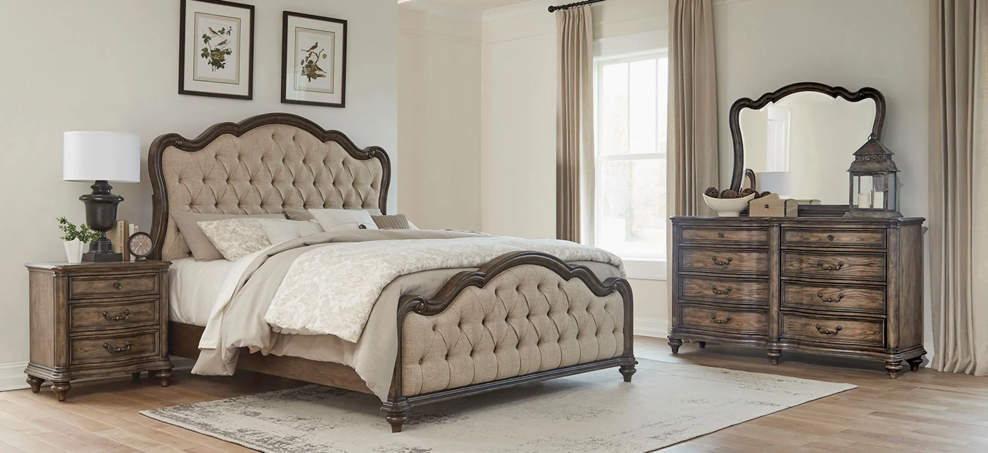 Moorewood Park 4-pc Upholstered Bedroom Set in Dark Oak by Homelegance