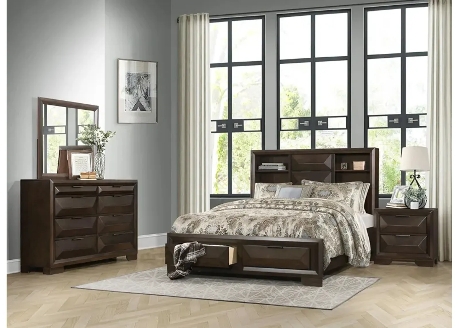 Abraham 4-pc Storage Bedroom Set in Warm Espresso by Homelegance