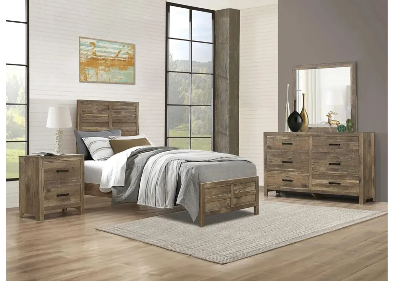 Terrace 4-pc Panel Bedroom Set in Weathered Pine by Homelegance