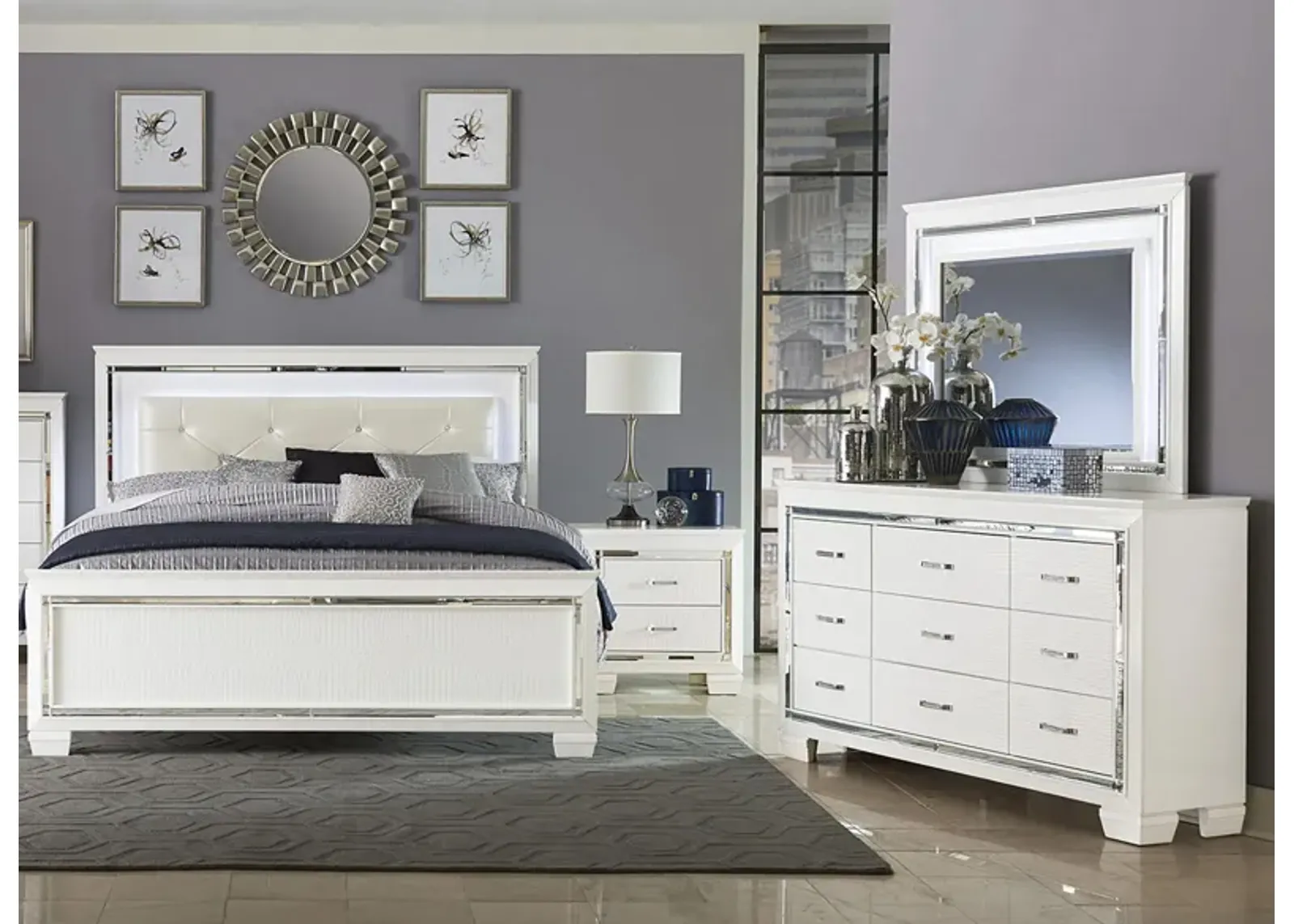 Brambley 4-pc Bedroom Set W/Led Lights in White by Homelegance