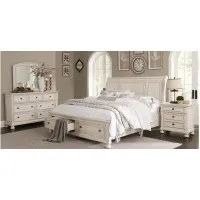 Donegan 4-pc. Sleigh Platform Storage Bedroom Set in Wire-brushed White by Homelegance