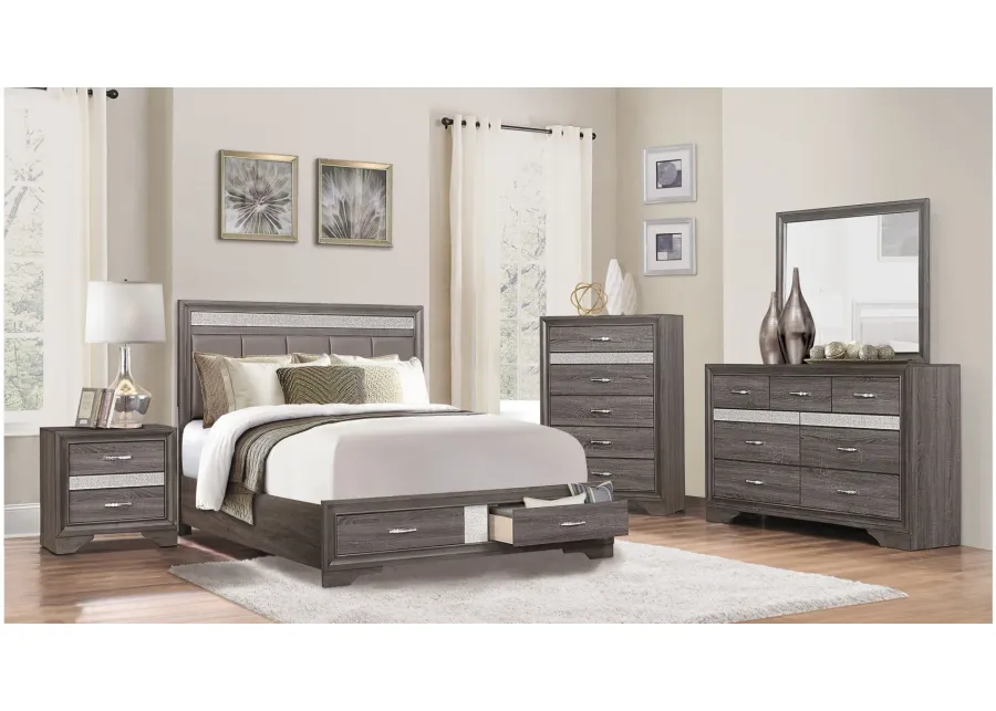 Griggs 4-pc. Upholstered Storage Bedroom Set in Two-Tone Finish (Gray and Silver Glitter) by Homelegance