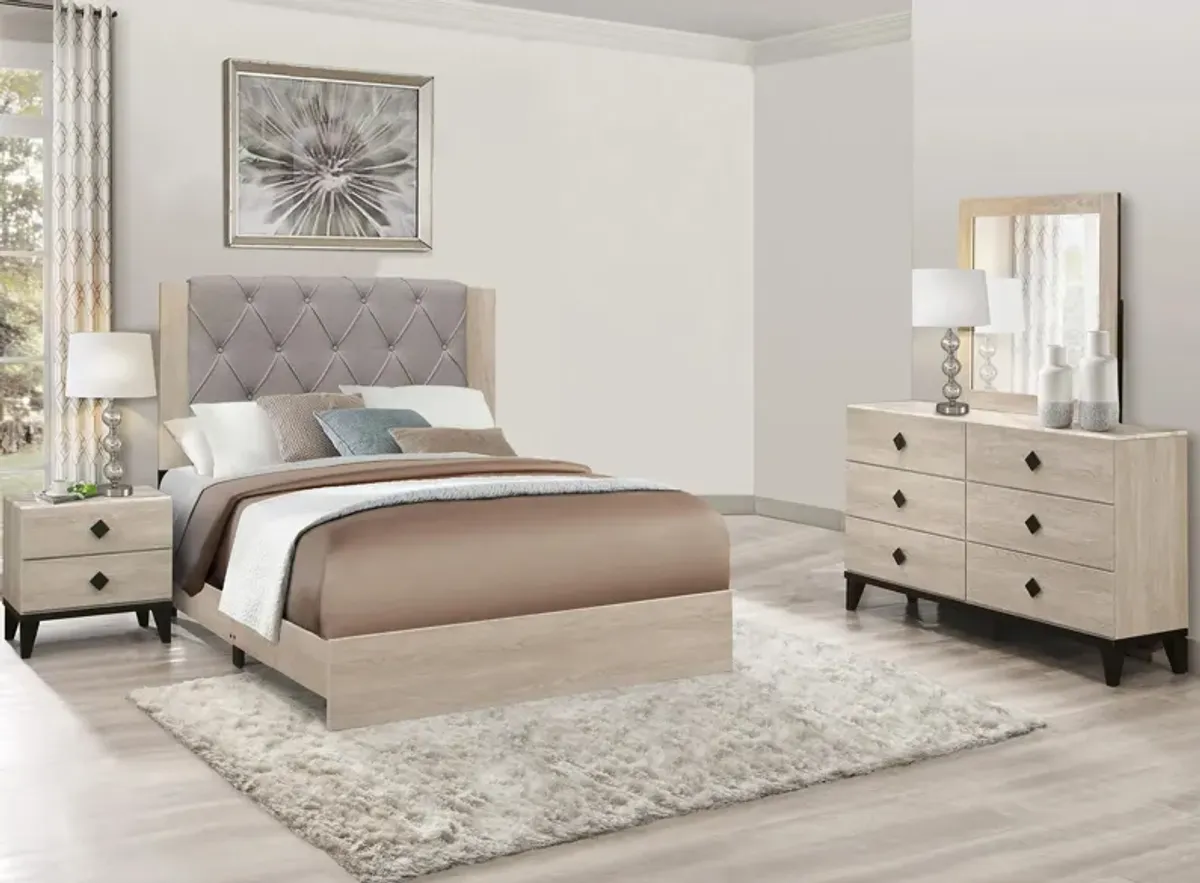 Karren Upholstered 4-pc Panel Bedroom Set in 2-Tone Finish (Cream and Black) by Homelegance