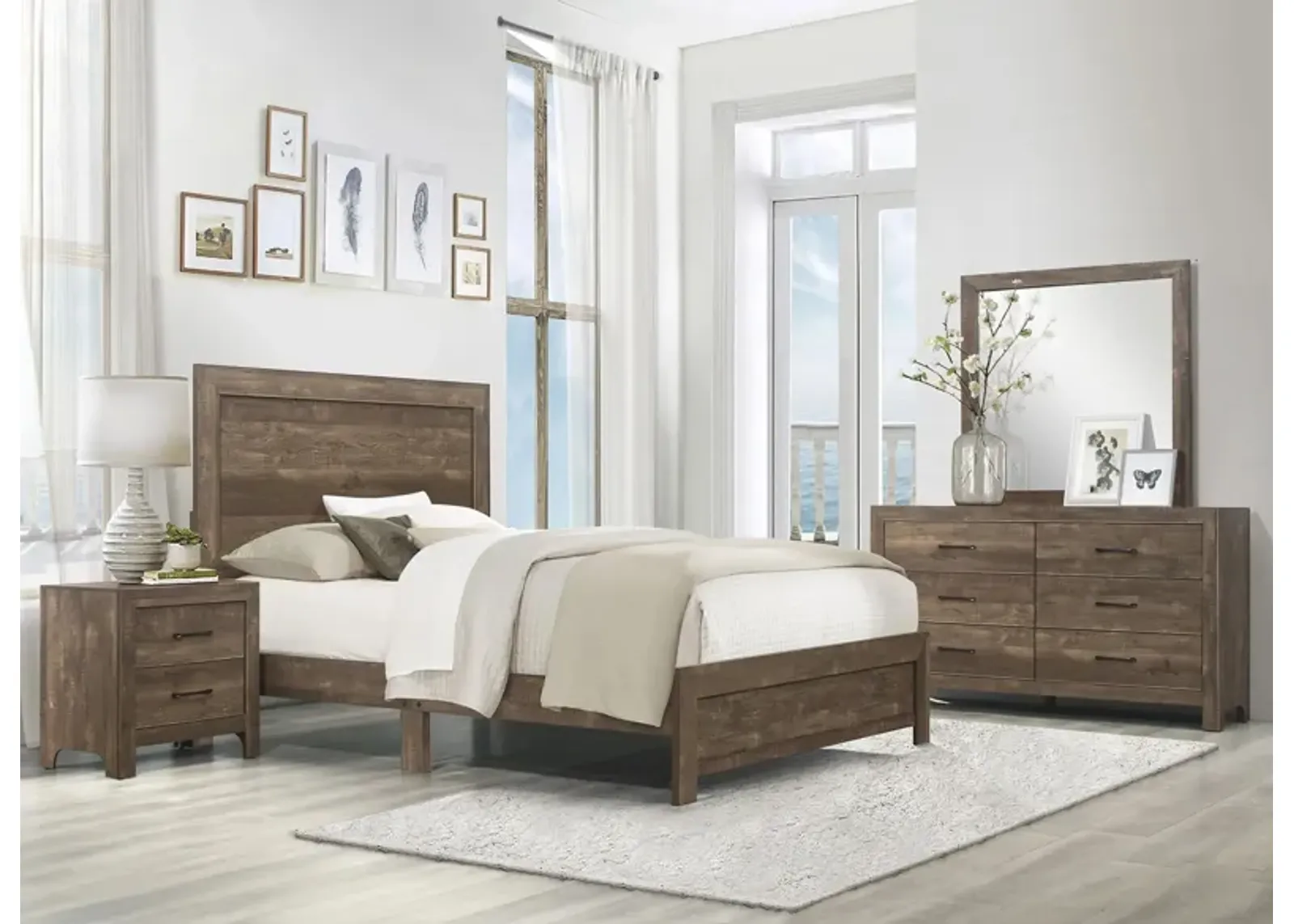 Bijou 4-Pc. Panel Bedroom Set in Rustic Brown by Homelegance