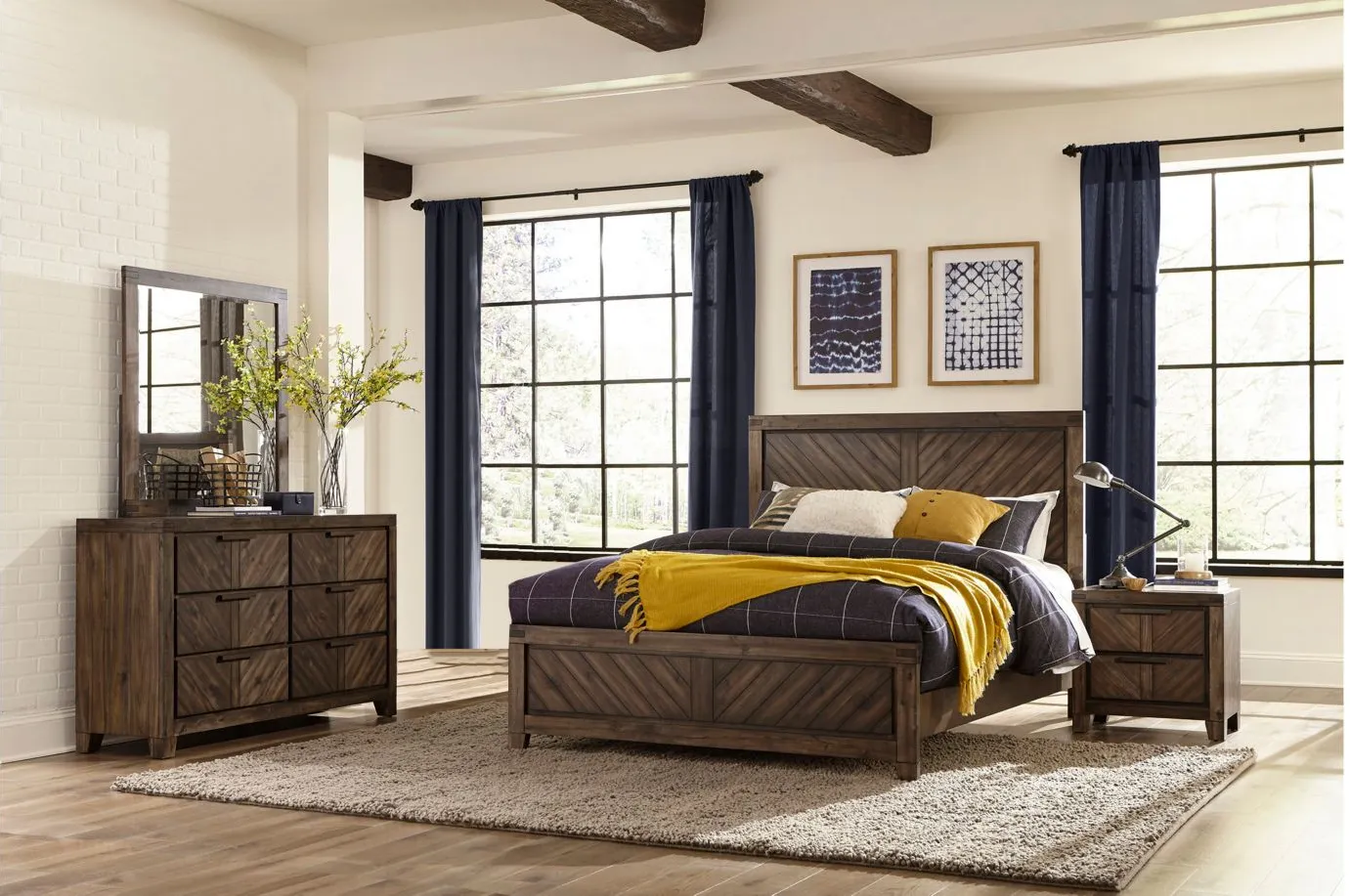 Fostoria 4- Pc. Panel Bedroom Set in Distressed Wood by Homelegance