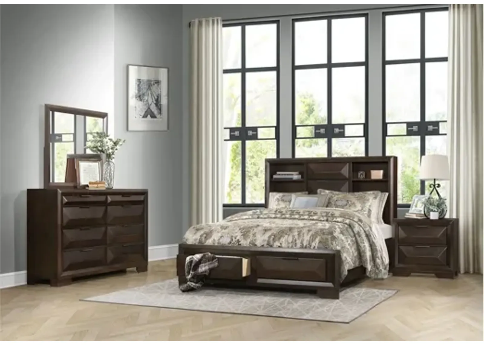 Abraham 4-pcStorage Bedroom Set in Warm Espresso by Homelegance