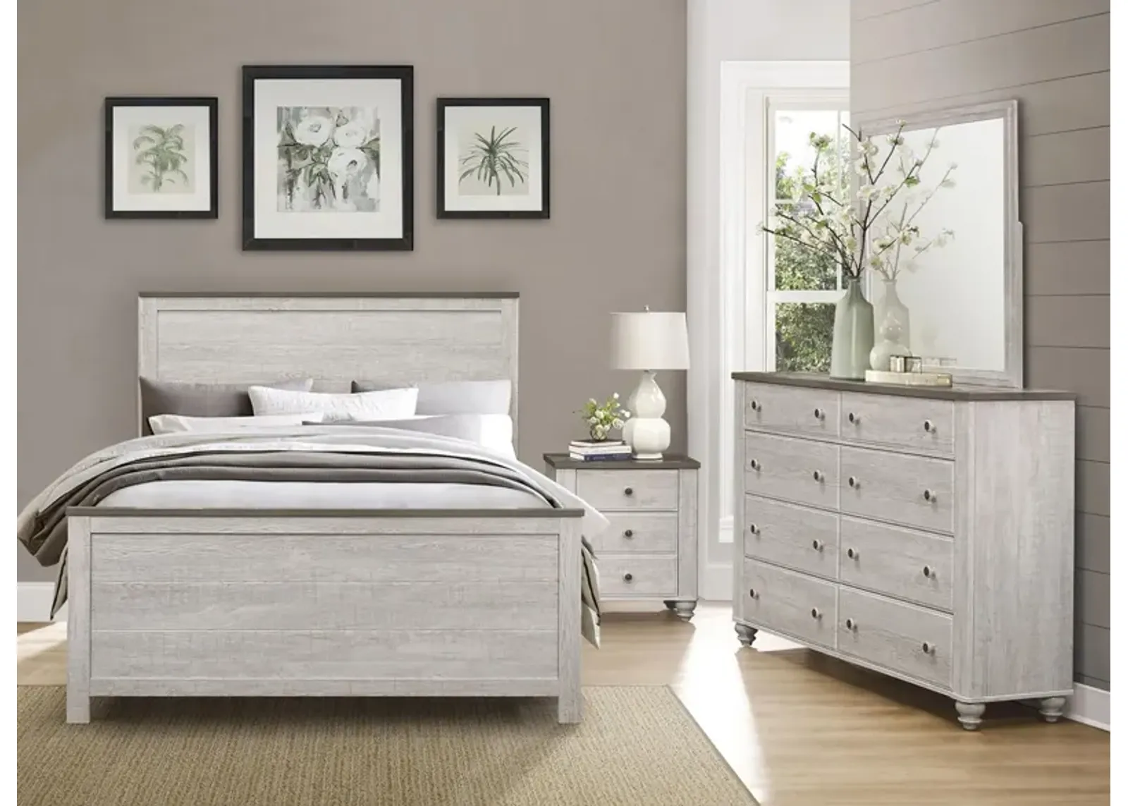 Mckewen 4-pc Panel Bedroom Set in 2 Tone Finish (Antique White and Brown) by Homelegance