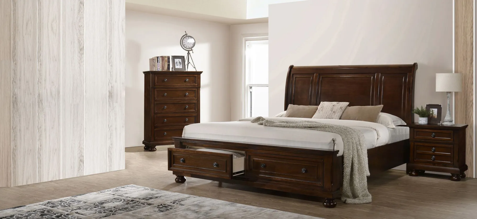 Meade 3-pc. Sleigh Storage Bedroom Set in Cherry by Glory Furniture