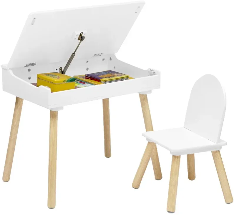 Ollie Lift-Top Desk and Chair By Delta Children in Bianca White/Natural by Delta Children