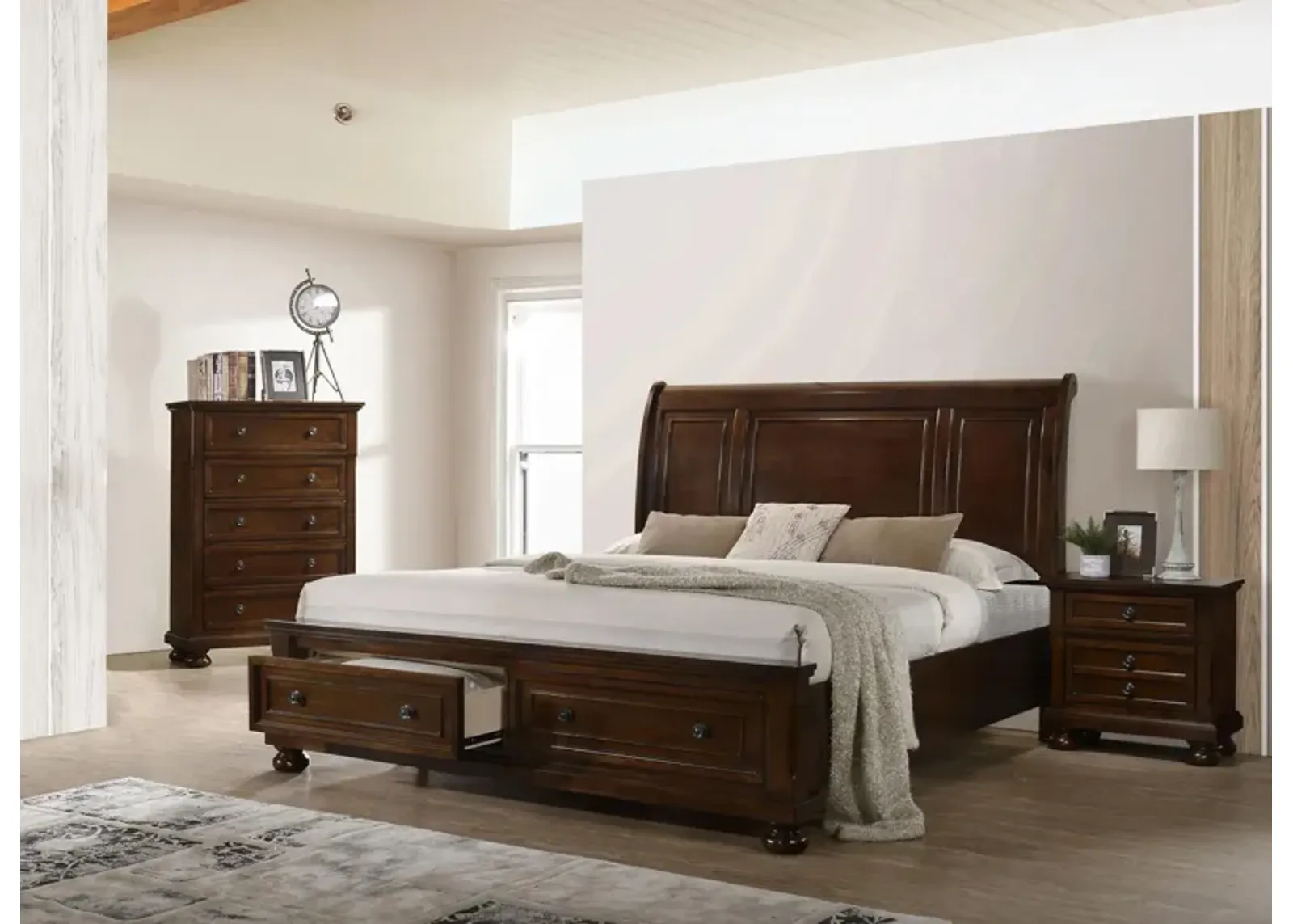 Meade 3-pc. Sleigh Storage Bedroom Set in Cherry by Glory Furniture