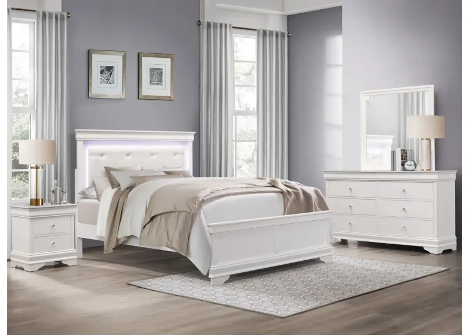 Whiting 4-pc Upholstered Bedroom Set in White by Homelegance