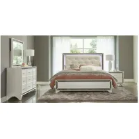 Mossbrook 4-pc. Upholstered Bedroom Set in Pearl White Metallic by Homelegance