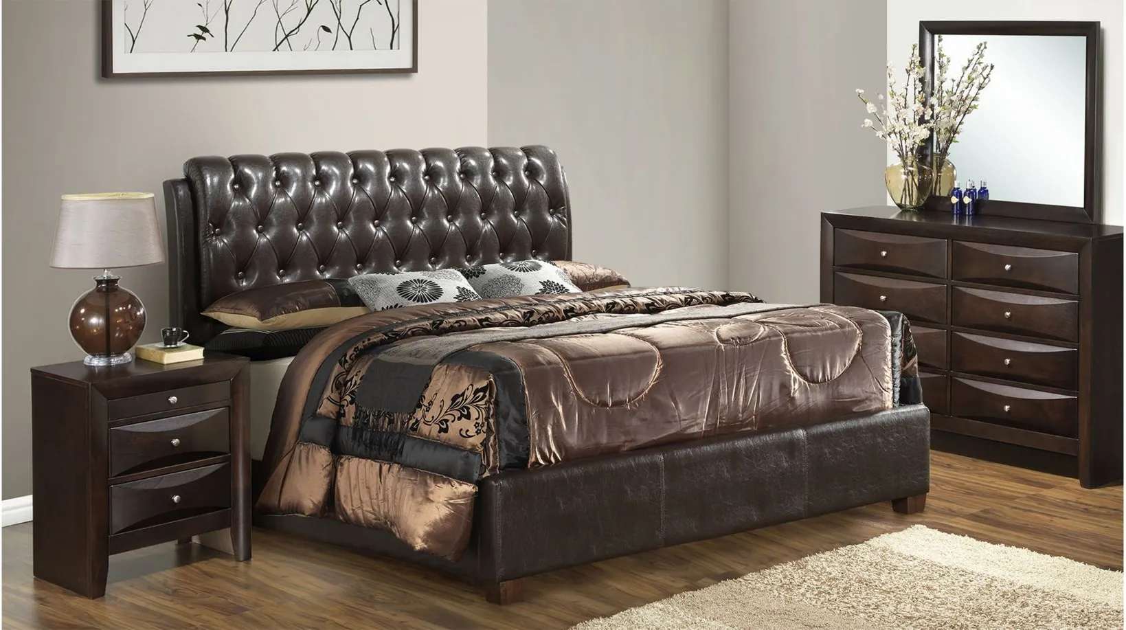 Marilla 4-piece Upholstered Bedroom Set in Cappuccino by Glory Furniture