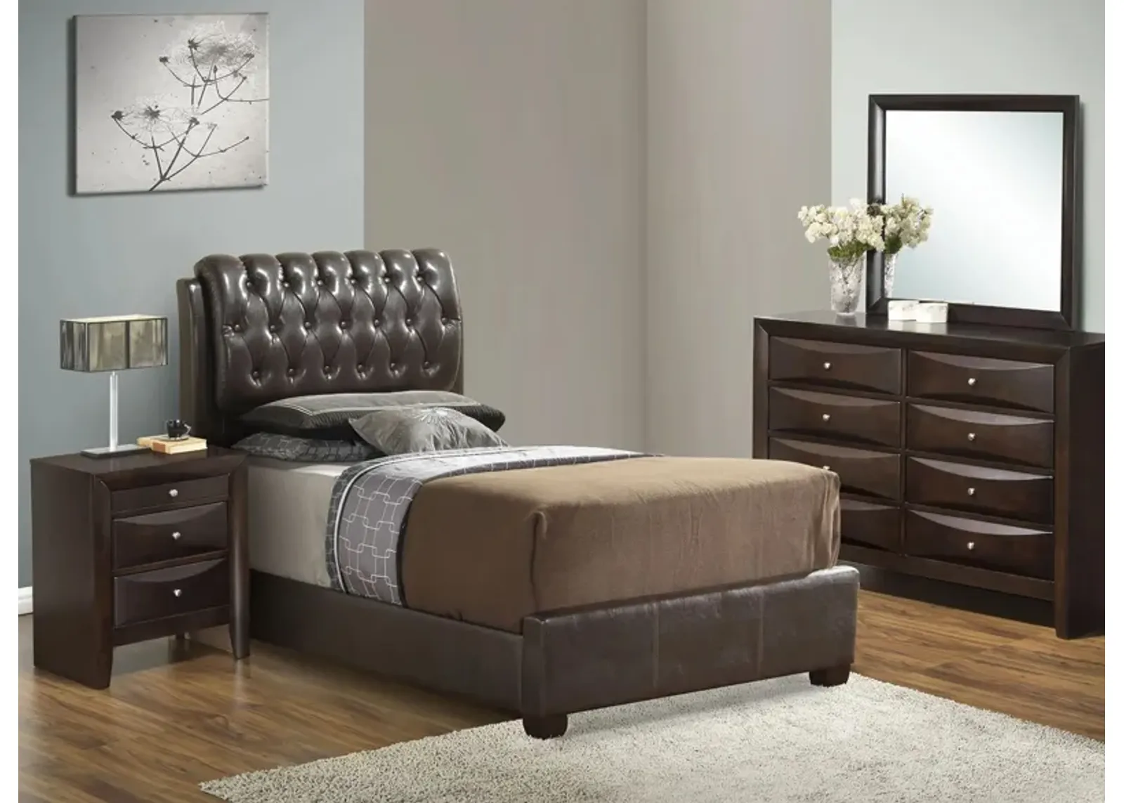 Marilla 4-piece Upholstered Bedroom Set in Cappuccino by Glory Furniture