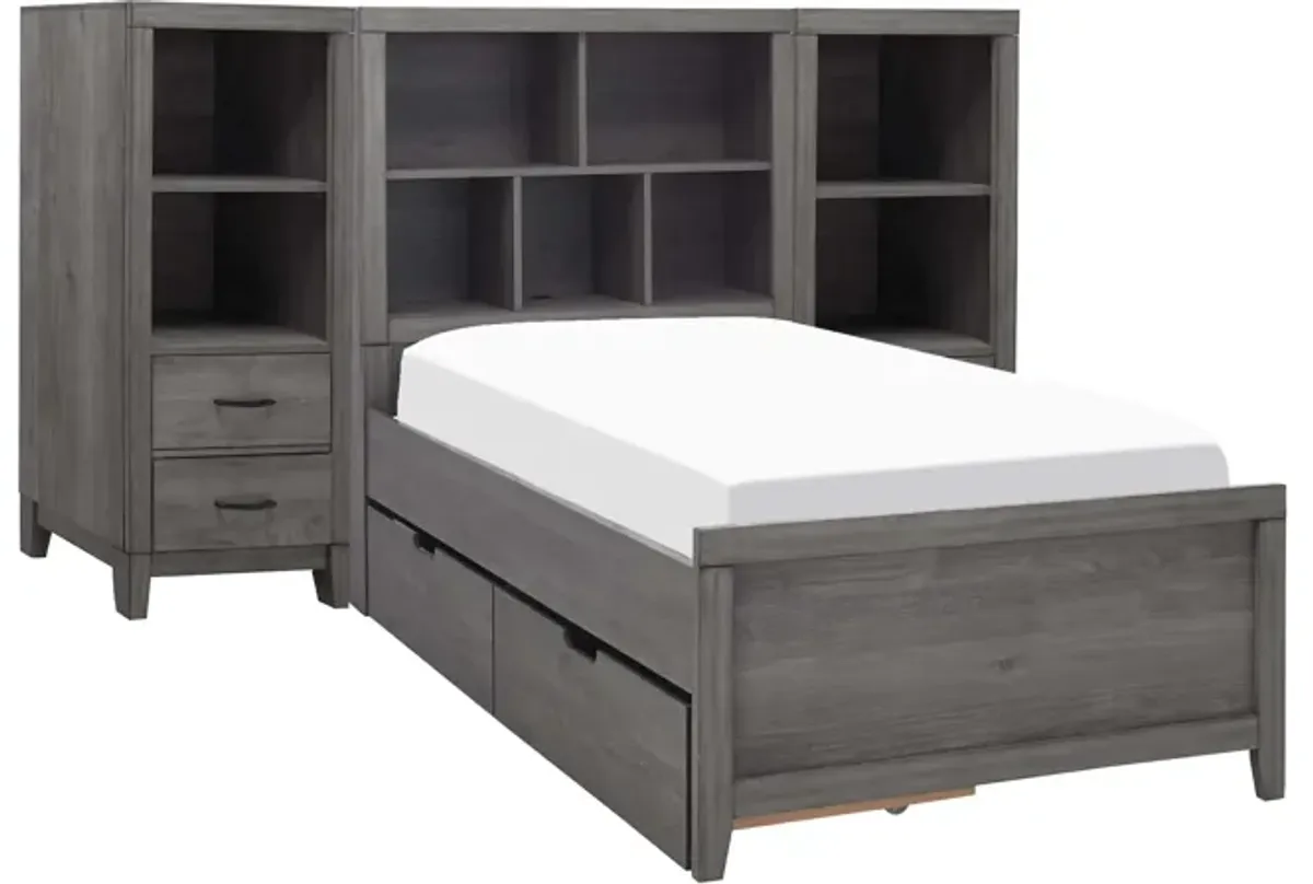 Piper 4-pc. Bedroom Set w/ Storage Drawers and 2 Bookshelf Nightstands