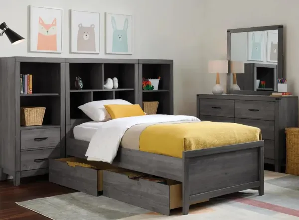 Piper 4-pc. Bedroom Set w/ Storage Drawers and 2 Bookshelf Nightstands