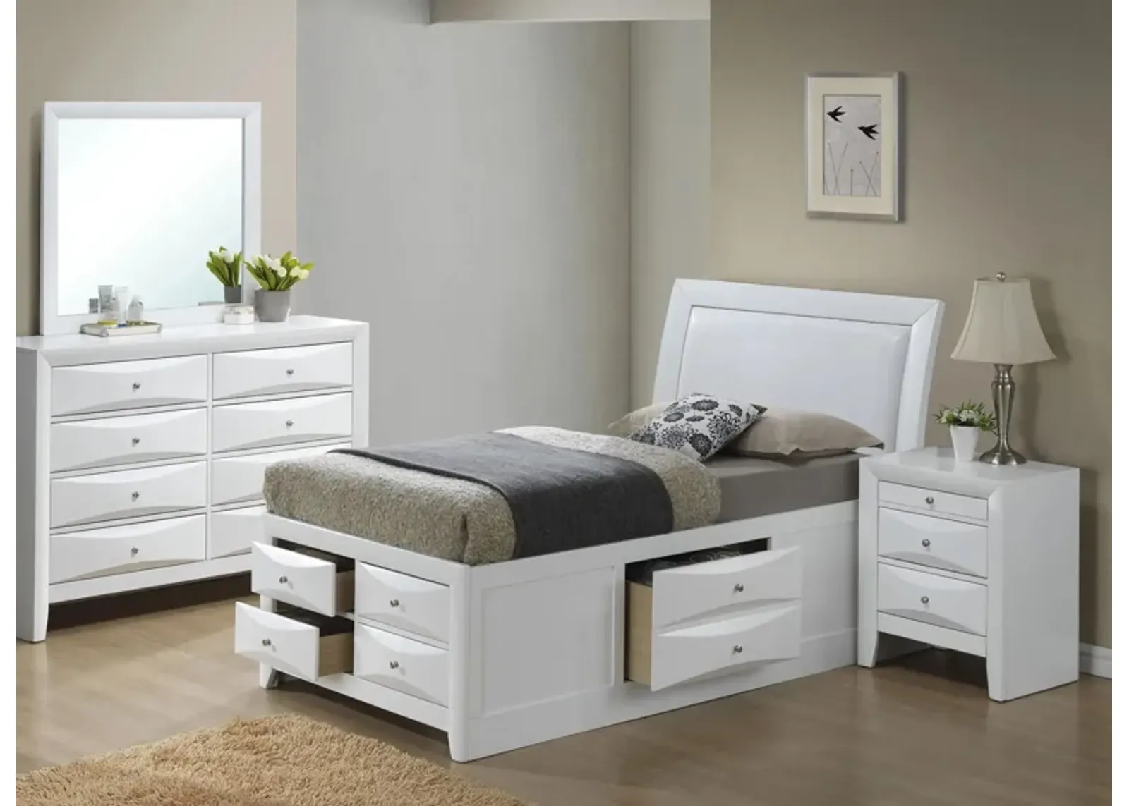 Marilla 4-pc. Upholstered Captain's Bedroom Set