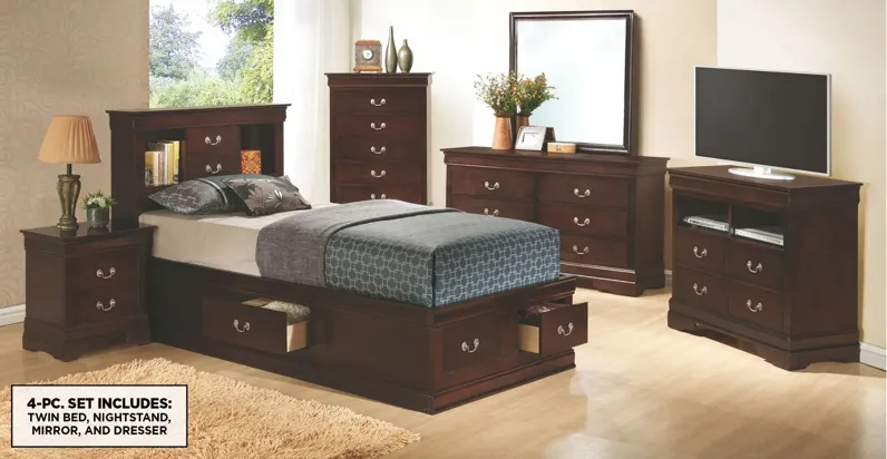 Rossie 4-pc. Storage Bedroom Set in Cappuccino by Glory Furniture