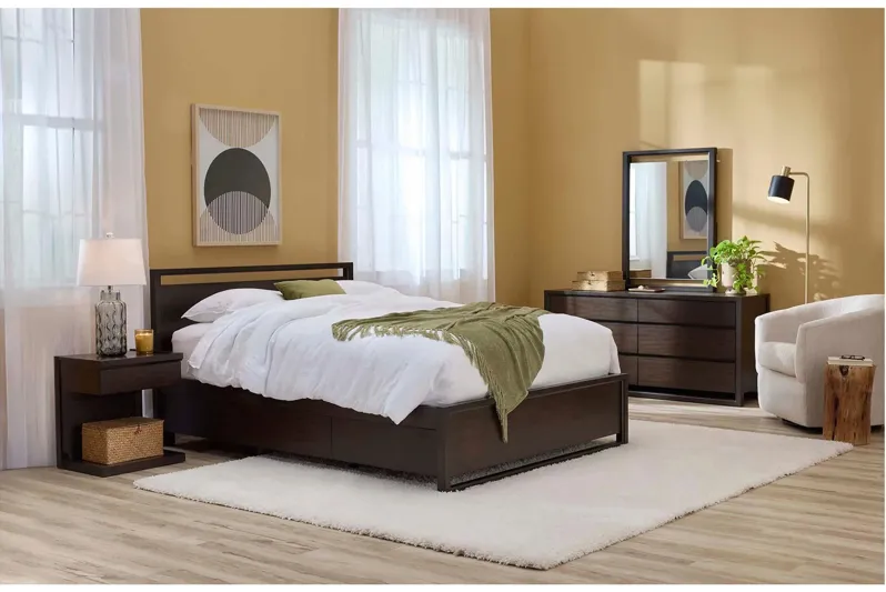 Aversa 4-pc. Bedroom Set w/ 1-side Storage Bed and 1-Drawer Nightstand in Brown by Bellanest