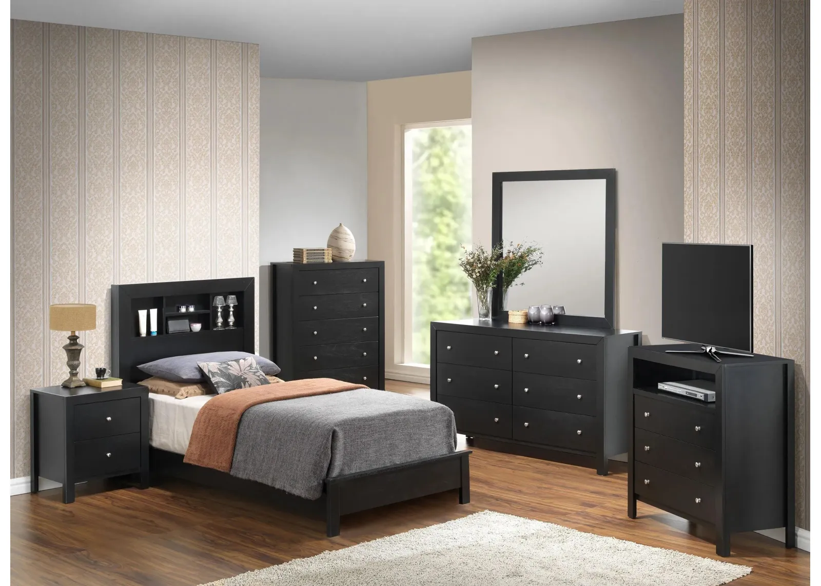 Burlington 4-pc. Bookcase Bedroom Set in Black by Glory Furniture