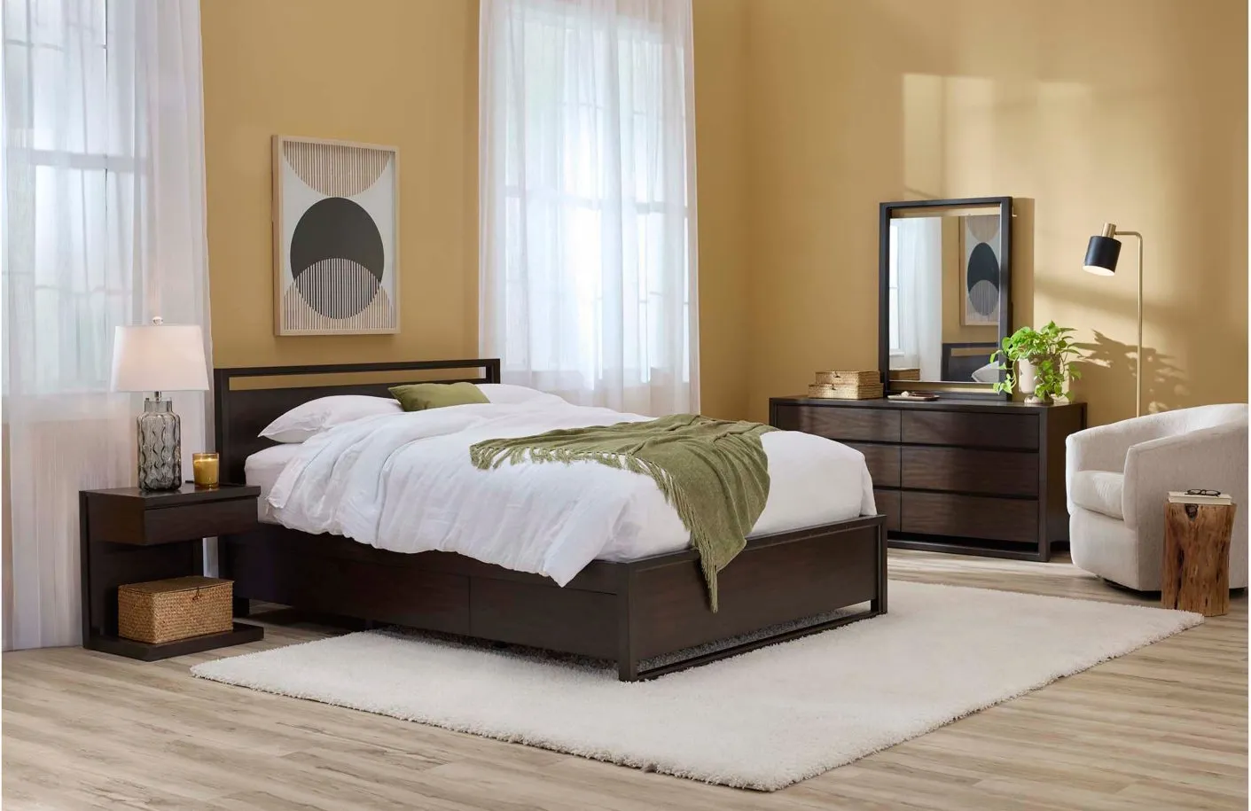 Aversa 4-pc. Bedroom Set w/ 2-Drawer Nightstand in Brown by Bellanest