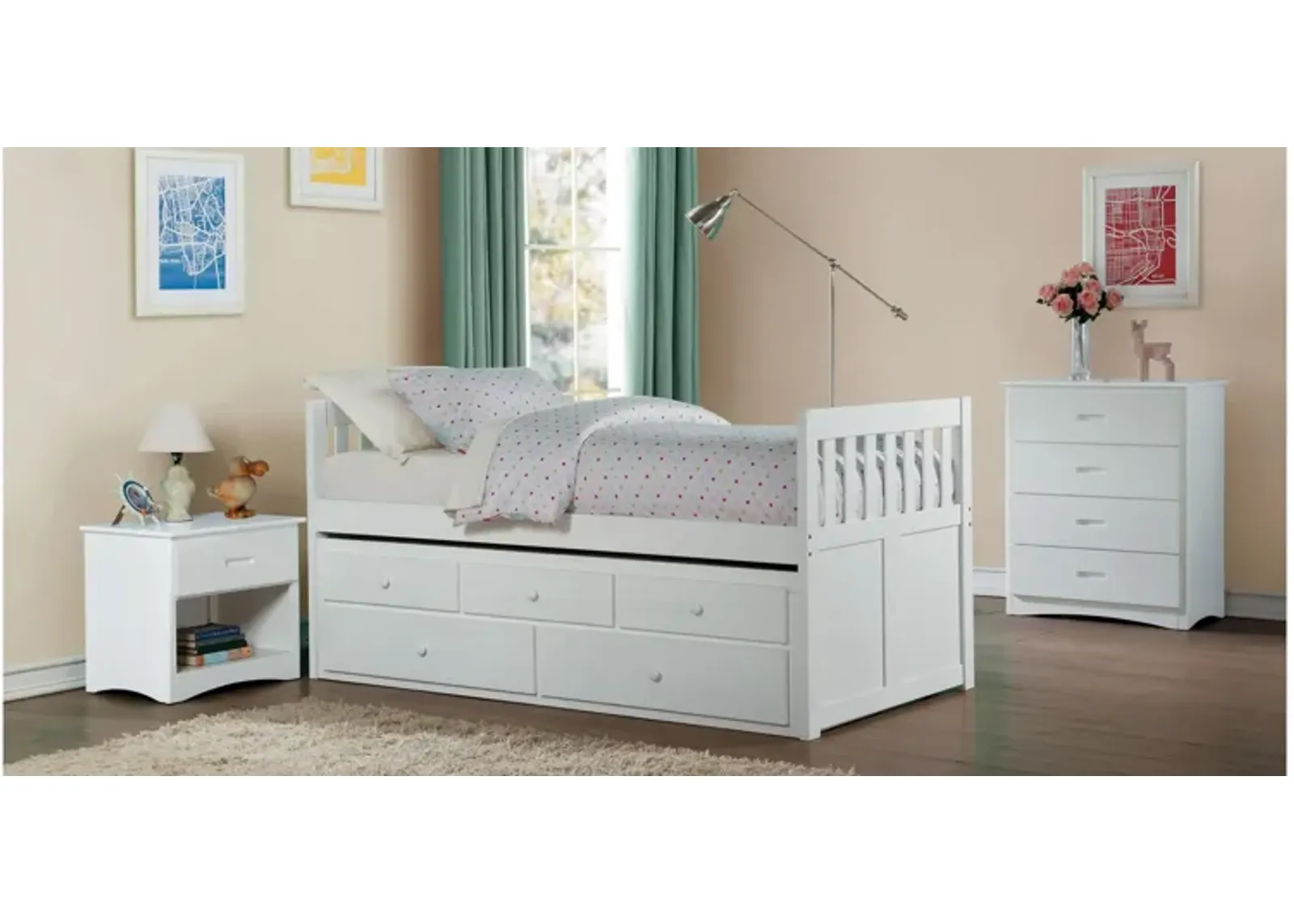 Belisar Trundle Bed With Storage in White by Homelegance